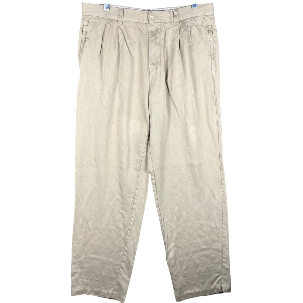 Tommy Bahama Silk Pleated Trousers Mens 36 Khaki Tan Straight Leg Pants